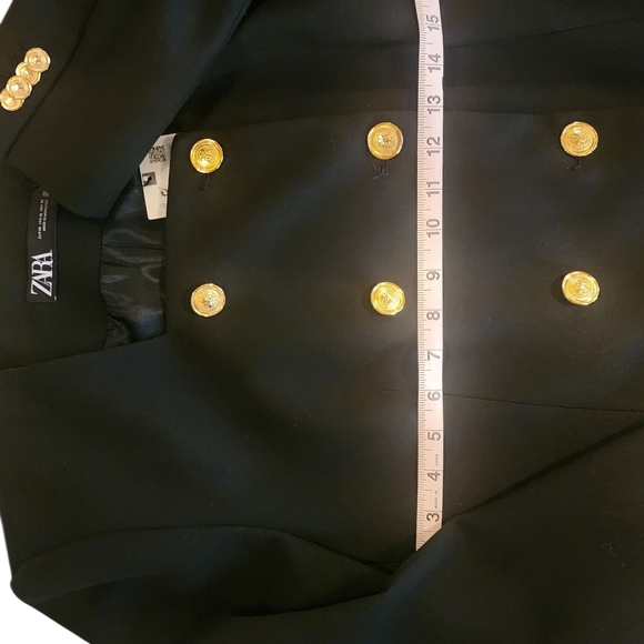 NWT Zara Black Double Breasted Blazer with Gold Buttons XL - Picture 4 of 5